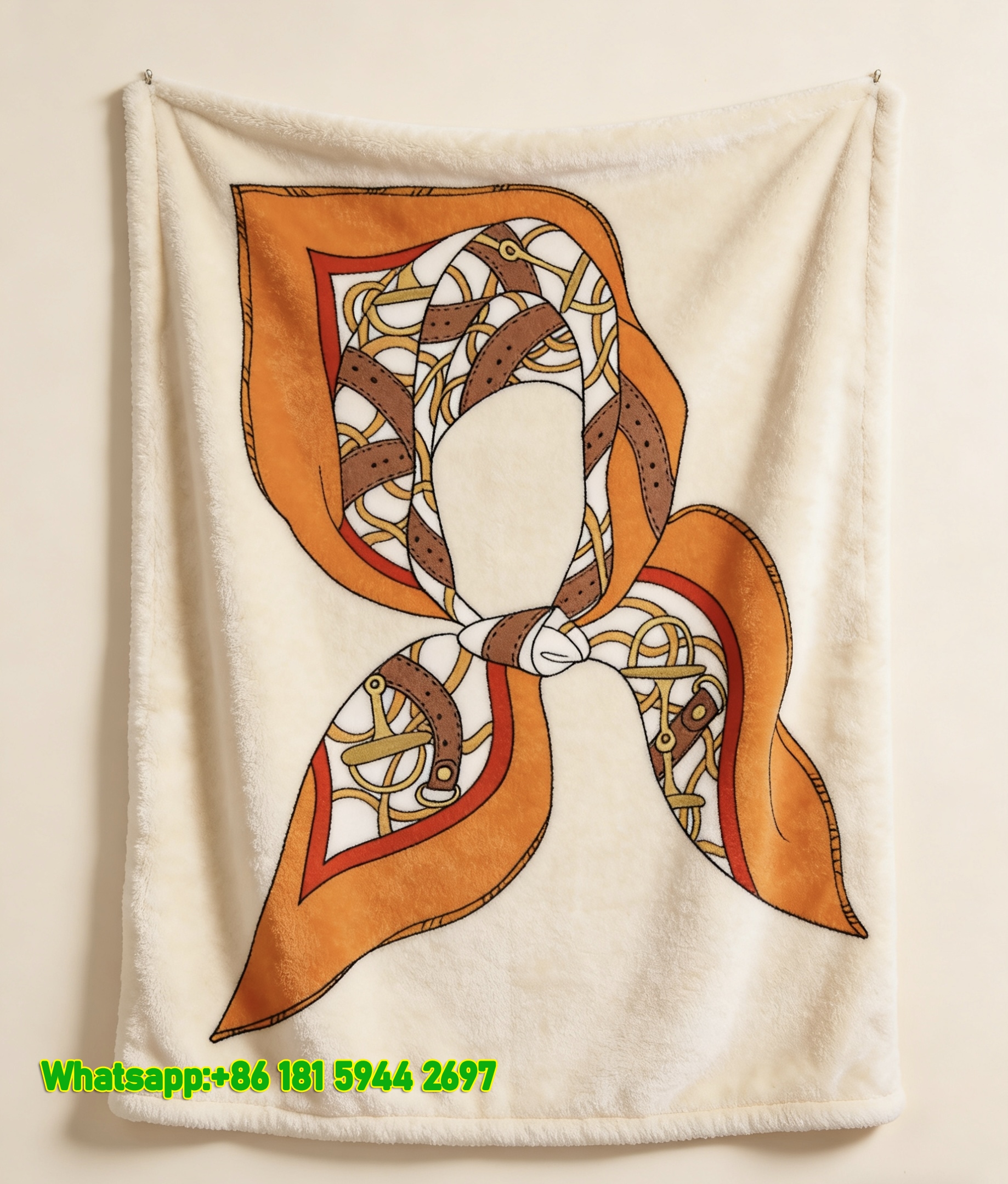 Orange Hermès Style Scarf Flannel Throw Blanket for Wall Decor IMG_5449